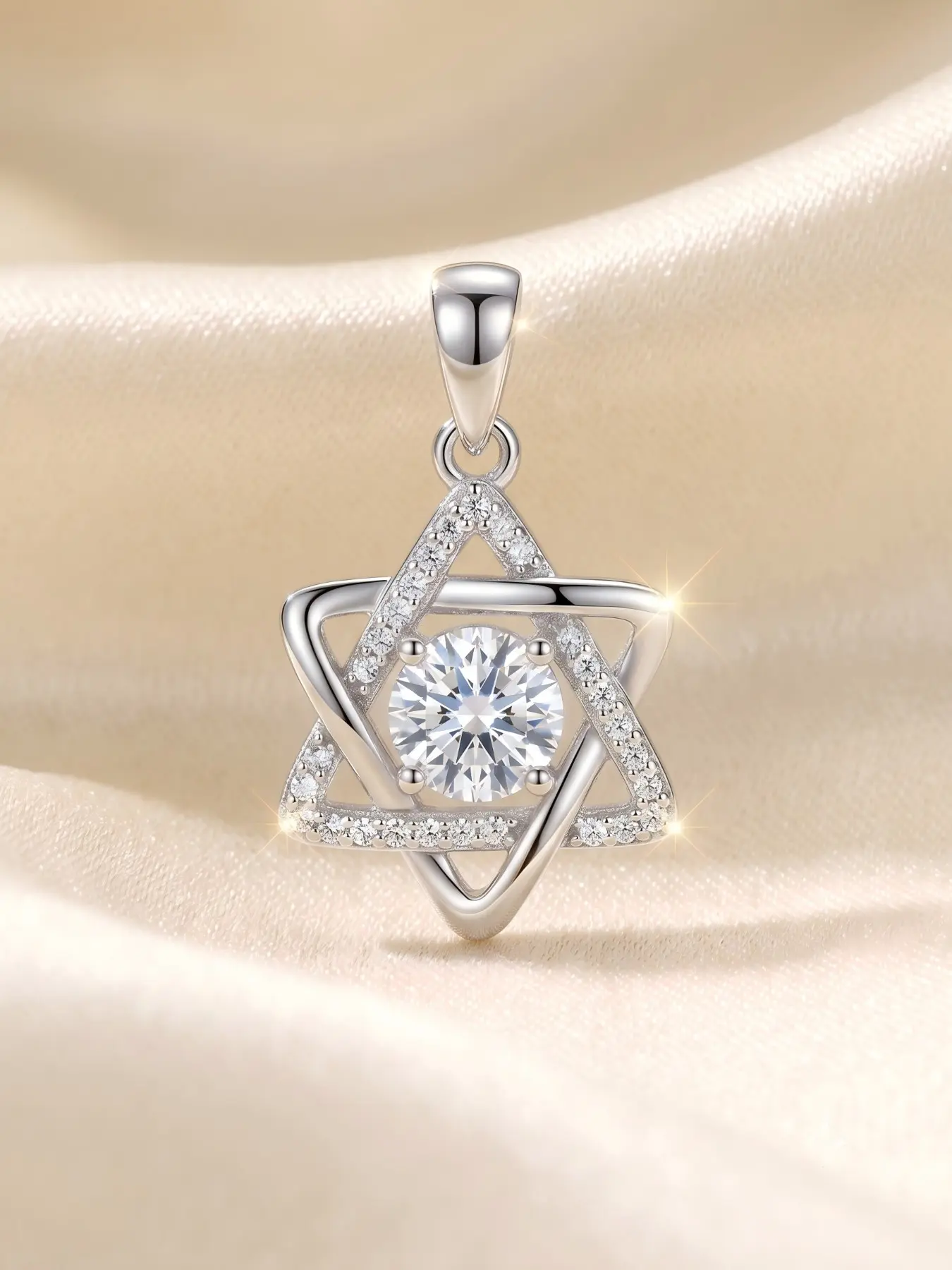 925 Sterling Silver Star of David Pendant for Women, Dainty Sparkling Zircon Hexagram Charm, Hypoallergenic Jewelry Gift, Exquisite Trendy Pendant (Pendant Only, No Chain)