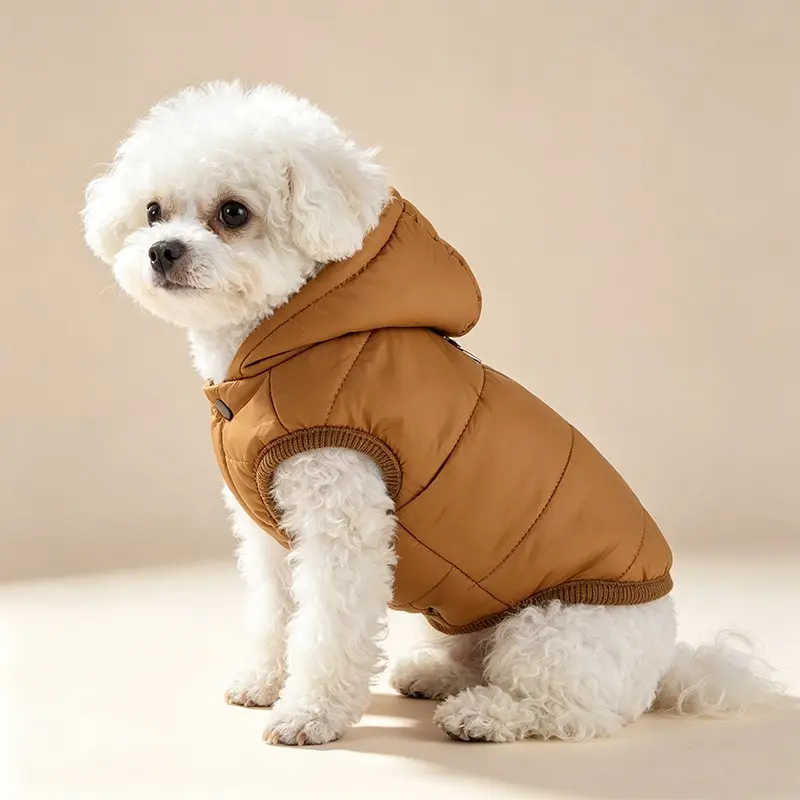 Warm Hooded Pet Coat for Dogs and Cats, Easy-On Button Closure,  Harness Loop, Comfortable Fit, Ideal for Outdoor Activities