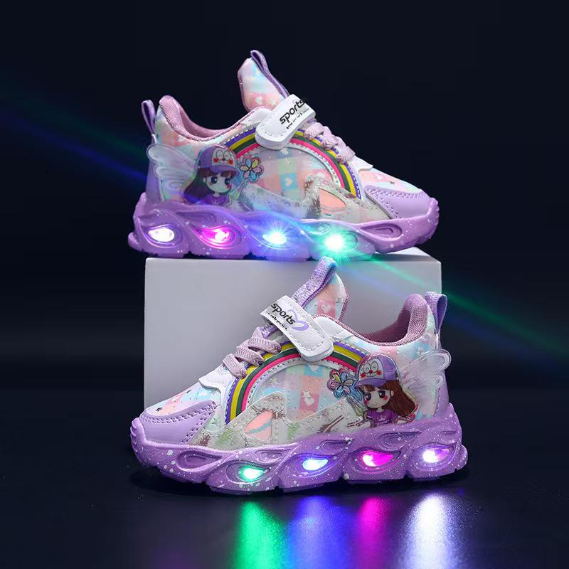 Girls' LED Light-Up Sneakers with Glow-in-the-Dark Soles Low-Top Flashing Shoes Cushioned Insole Rubber Outsole for Nighttime All-Season Running Outdoor Play First Walking Shoes Girls' Christmas gifts & birthday gifts & holiday gifts