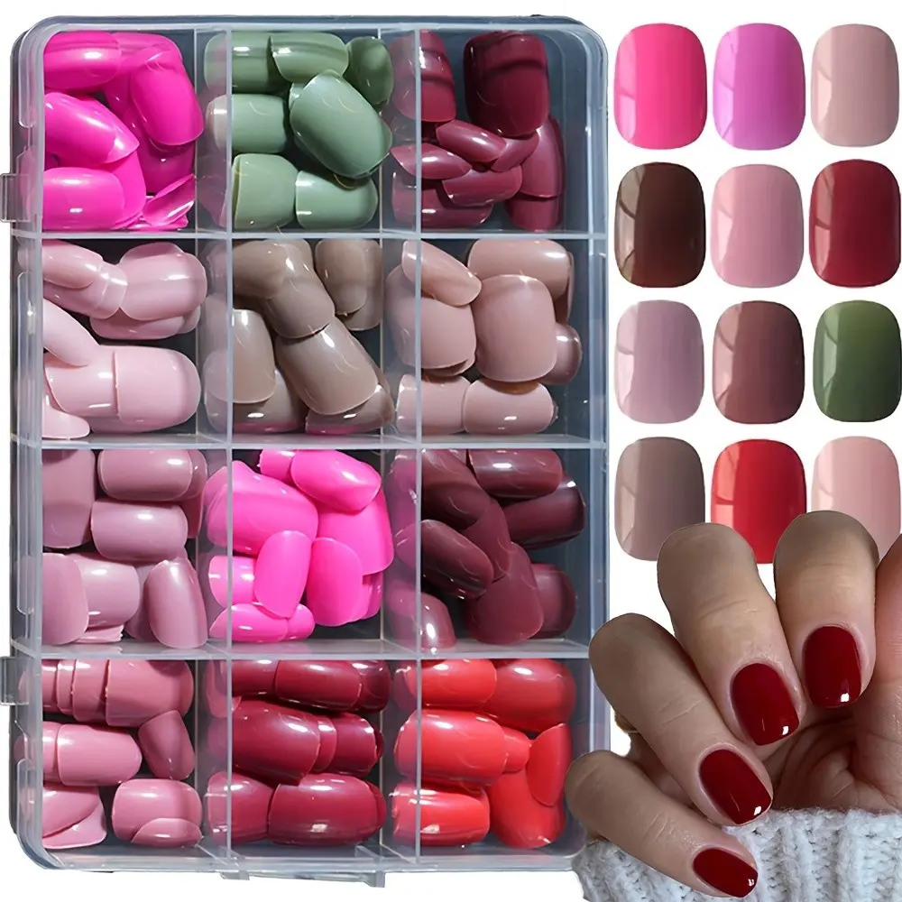288pcs Short Square Press-On Nails, 12 Solid Colors, Full Coverage False Nails, Fake Nails, Ideal for Nail Salon Art, Women's Nail Decorations, Nail Art Supplies, Decorative Nails, Press On Sets