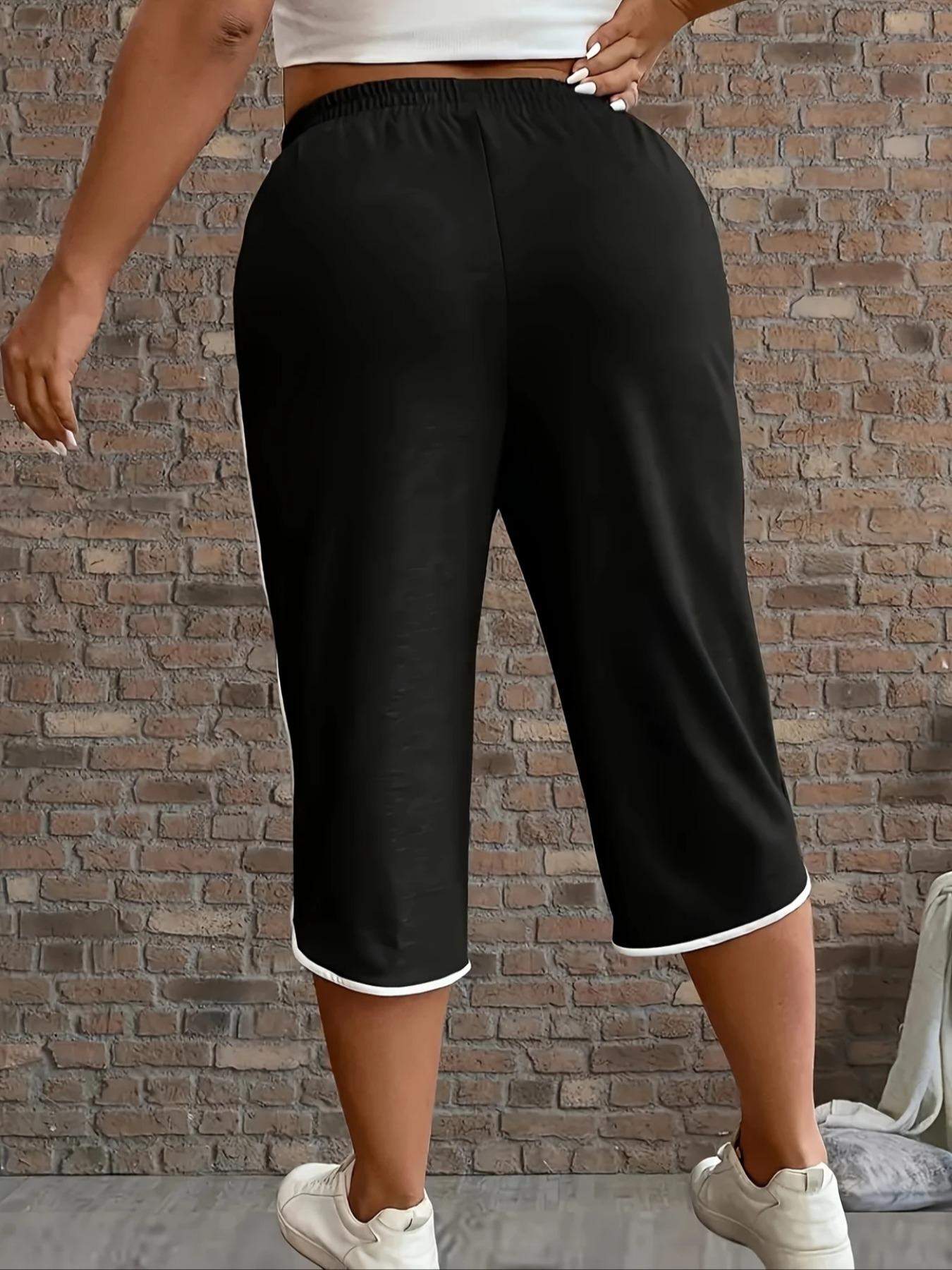 【Plus Size】Contrast Binding Capri Pants, Basic Casual Comfy Trousers for Summer, Women's Bottoms for Daily Wear