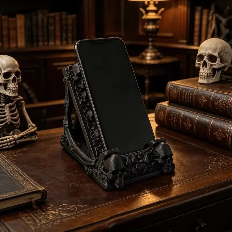 Gothic Skull Phone Stand, Dark Theme Desktop Decor, Creative Phone Holder, Office/desktop Decoration, Unique Fashion Accessory, Smartphone Stand, Gothic Dark Style, Mobile Phone Stand
