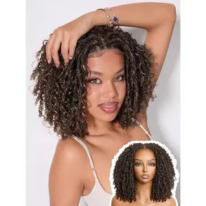 Veralux Fiber 12'' Synthetic 11X4  Lace Frontal Wig 200% Density  Twist Curly with  Hairs Wigs 11X4 Closure Glueless Wigs Highlight Black  Brown  to Go Wig for Women