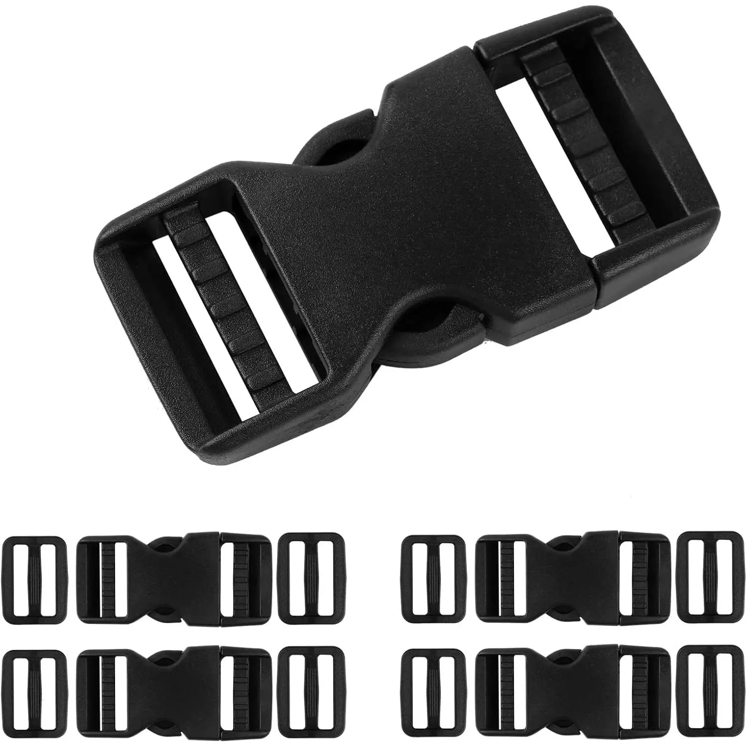 Buckles for Straps 1 inch:Side Release Buckle Plastic Clip 4 set + Tri-Glide Slide 8 count,Fit 1 inch Wide Nylon Strap Webbing Belt,Heavy Duty  Adjustable Plastic Buckle No Sewing…