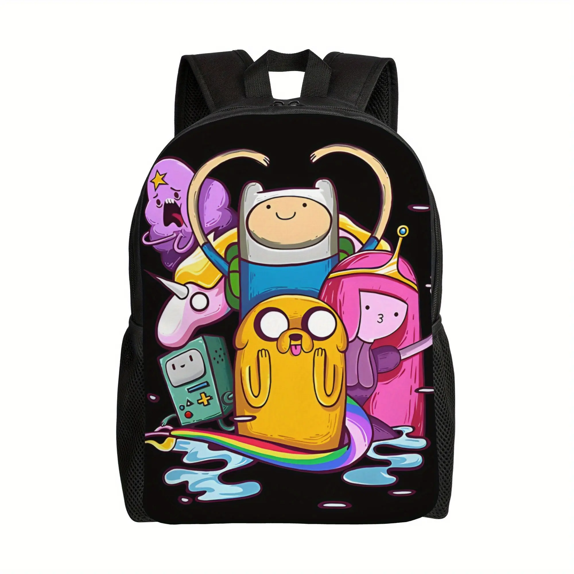 Adventure Time Retro Backpack - Finn & Jake Design Graphic, PU Leather, Adjustable Straps, Large-Capacity School Bag for Fans, Hand Wash Only, No Wheels, Suitable for School, Business Trips