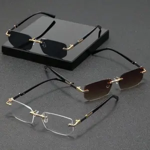 Men's Rimless Crystal Sunglasses, 3 Pairs, UV400 Protection, Lightweight, Stylish, Anti-Glare, Nose Pressure-Free for Driving, Daily Wear