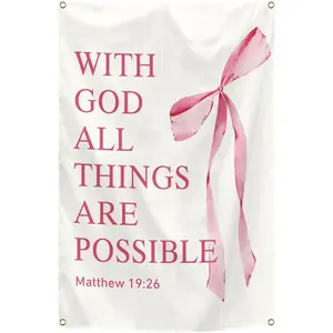 Christian Tapestry with God All Things Are Possible 2x3 Feet Bible Verse Wall Tapestry for Bedroom Prayer Room Classroom Office Wall Decor