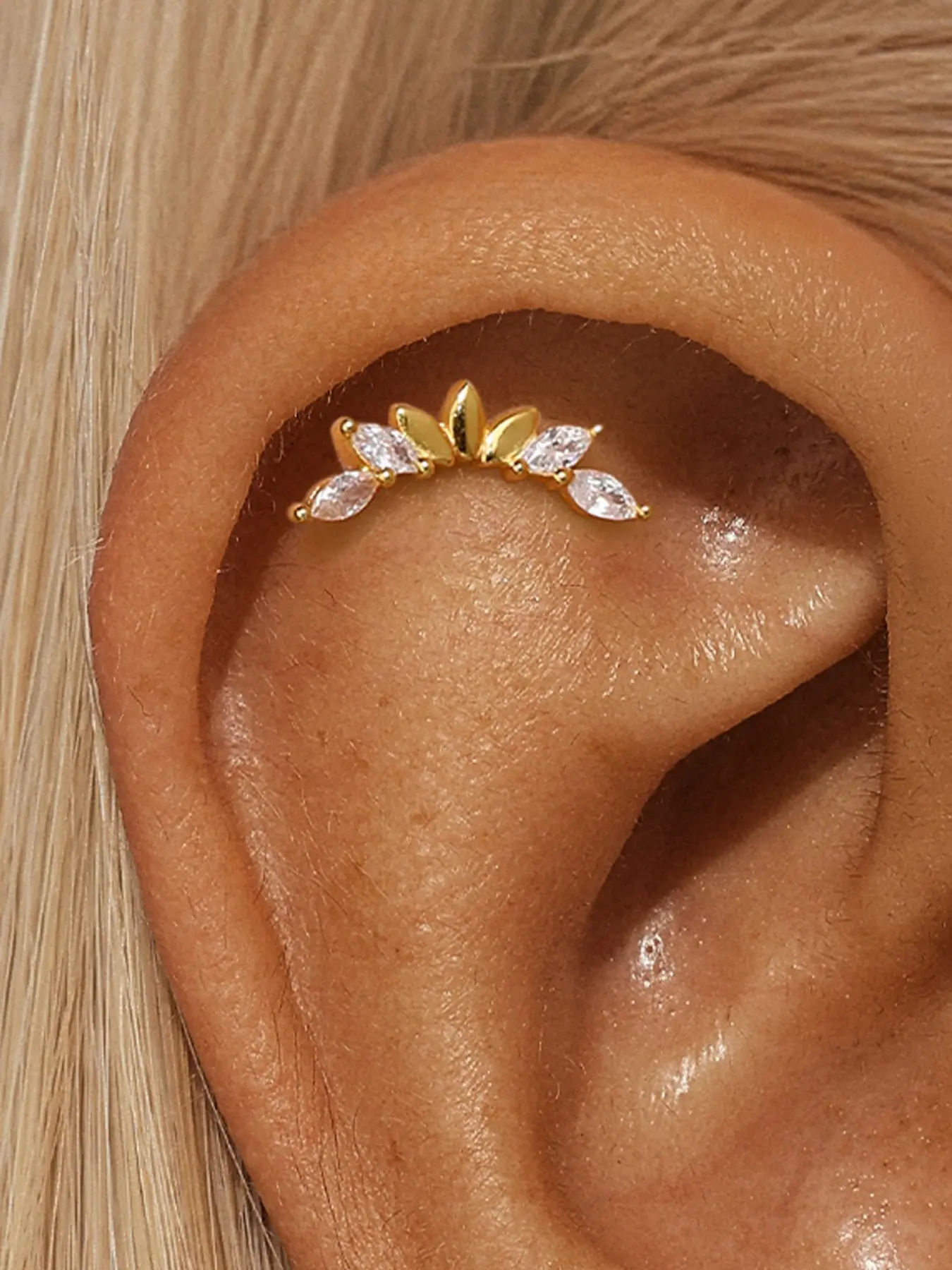 1Pc 925 Sterling Silver Classic Marquise Cubic Zirconia Flat-Back Stud Earring Hypoallergenic Cartilage Helix Tragus Lobe Piercing Suitable For Women For Daily, Dates, Vacation, Wedding, Party, Holiday Gift