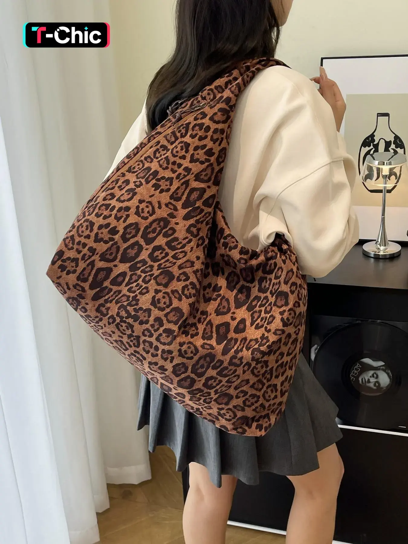 Autumn Winter New Fashion Leopard Print Shoulder Bag, Fashionable Patterned Bag, Fashionable Casual Bag, Multi-Pocket Large Capacity Handbag, Mommy Bag, Commuter Bag, School Bag, Gift for Girlfriend Mother