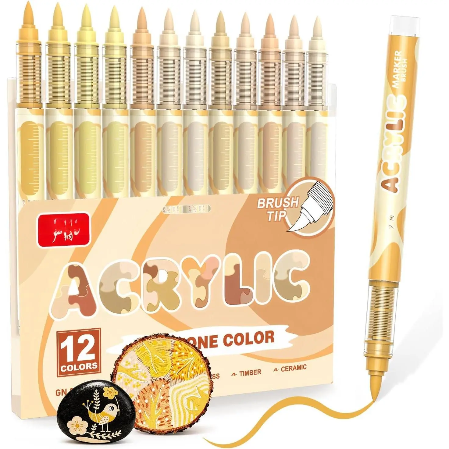 12  Tone   Markers,  Color Brush Tip   Pens for Pumpkin , Rock Painting, , Glass, Paper, Coloring Book, Ceramic, Canvas, DIY Crafts, Water-Based Ink