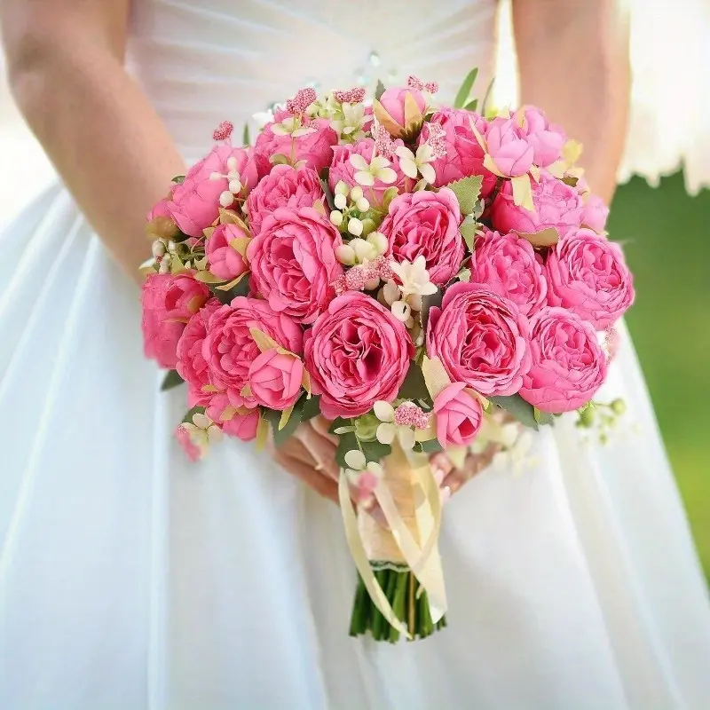 Peony artificial flowers, high-quality anti-oxidation large bouquet, includes flower stems, lifelike artificial flowers, suitable for home and office decoration, centerpiece floral arrangements, outdoor garden decoration, Fake Floral Decor