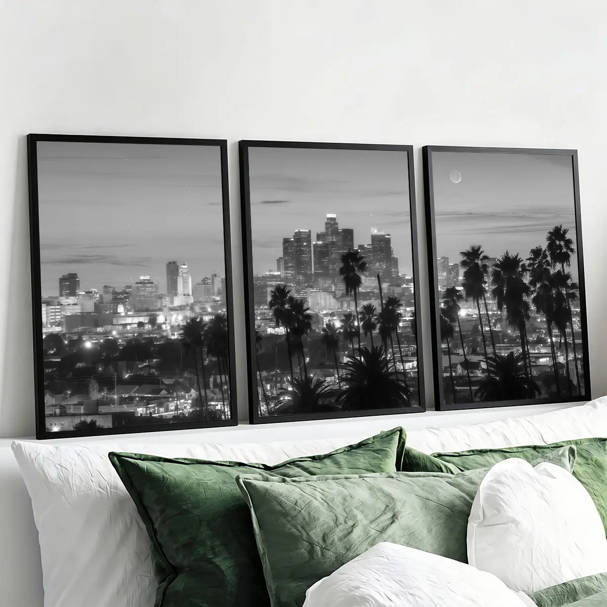 3Pcs PS Frame Art Painting,  Los Angeles Cityscape Night Scene,  Modern Frame,  Home Decor For Living Room,  Hallway Wall Decor,  Luxury Perfect Gift For Christmas And Halloween,  Print Artwork, Framed Wall Art