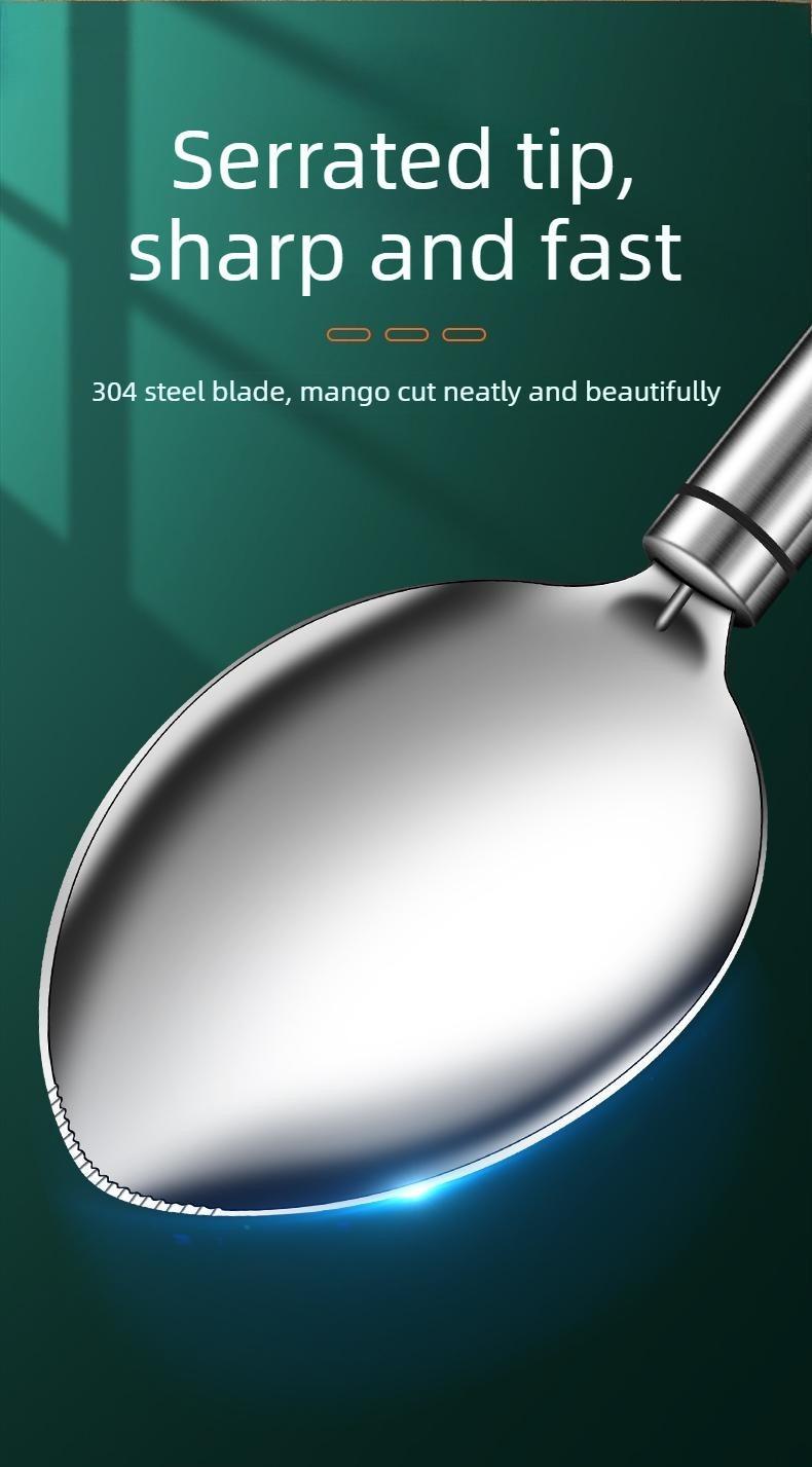 Mango peeler, avocado slicer, watermelon flesh remover, stainless steel scooping knife, fruit peeler.