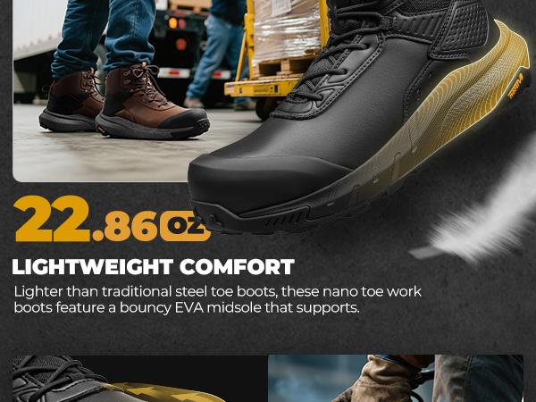 【Nano Composite Toe】NORTIV 8 Waterproof Composite Toe Work Boots for Men Lightweight Non-Slip ASTM F2413-18 Safety Boots for Warehouse Construction VaporGuard-Nano Round Toe Closed Toe Shoe Black Worker Walking Shoes