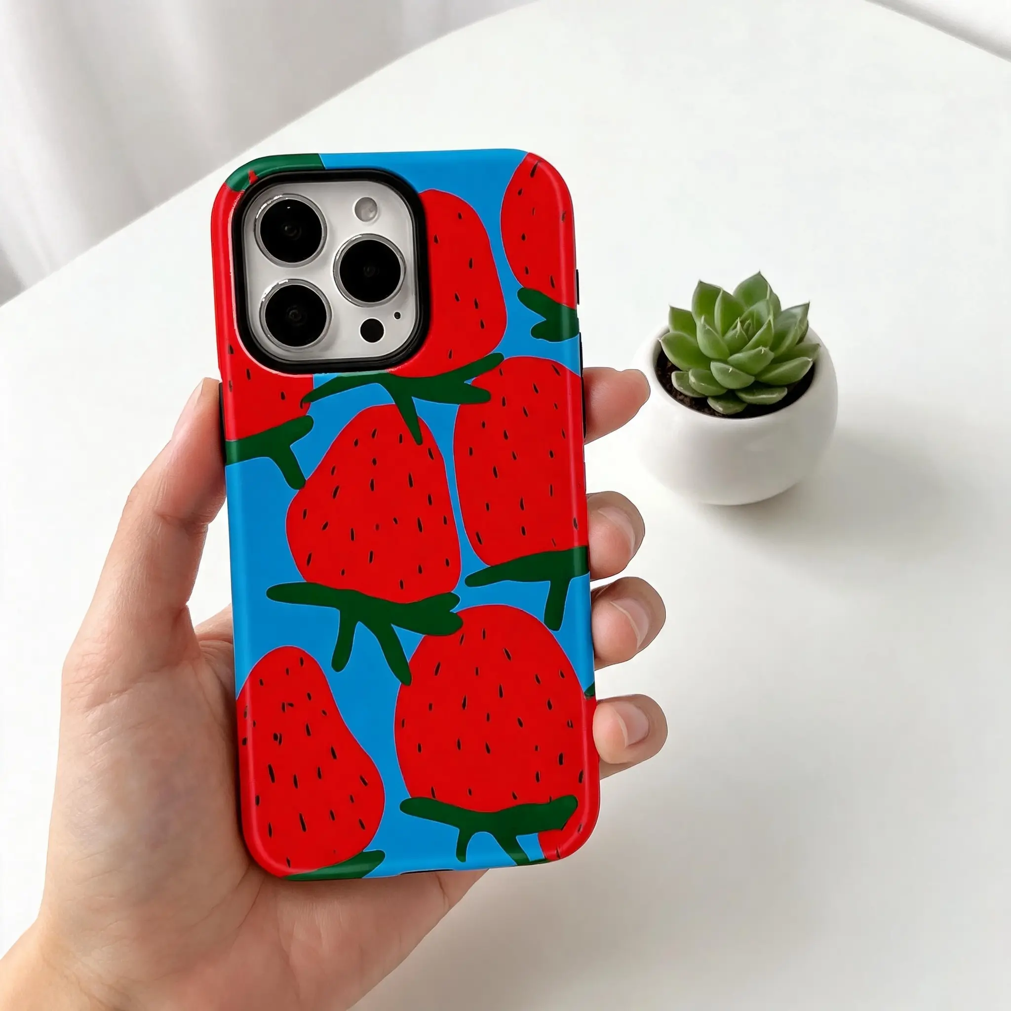 Vintage Abstract Cute Bright Red Strawberry Phone Case for iPhone 17 16e 16 15 14 13 12 11 X XS XR XSMAX 7 8 Air Pro Max Plus Luxury Double-layer Back Cover