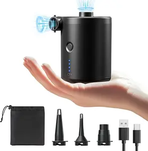 QPAU Electric Air Pump with 3 Nozzles, 4000mAh Battery Type-C Rechargeable, Ideal Inflator/Deflator Pumps for Outdoor Camping, Inflatable Cushions, Air Mattress Beds, Boats, Swim Ring