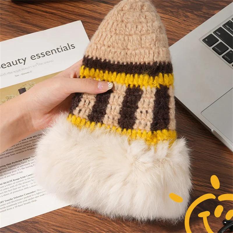 Winter Rabbit Fur Plush Handmade Knitted Hat for Women Men Outdoor Ear Protection Soft Warm Beanie Y2k Streetwear Knitted Hats Winter Rabbit Fur Plush Handmade Knitted Hat for Women Men Outdoor Ear Protection Soft Warm Beanie Y2k Streetwear Knitted Hats
