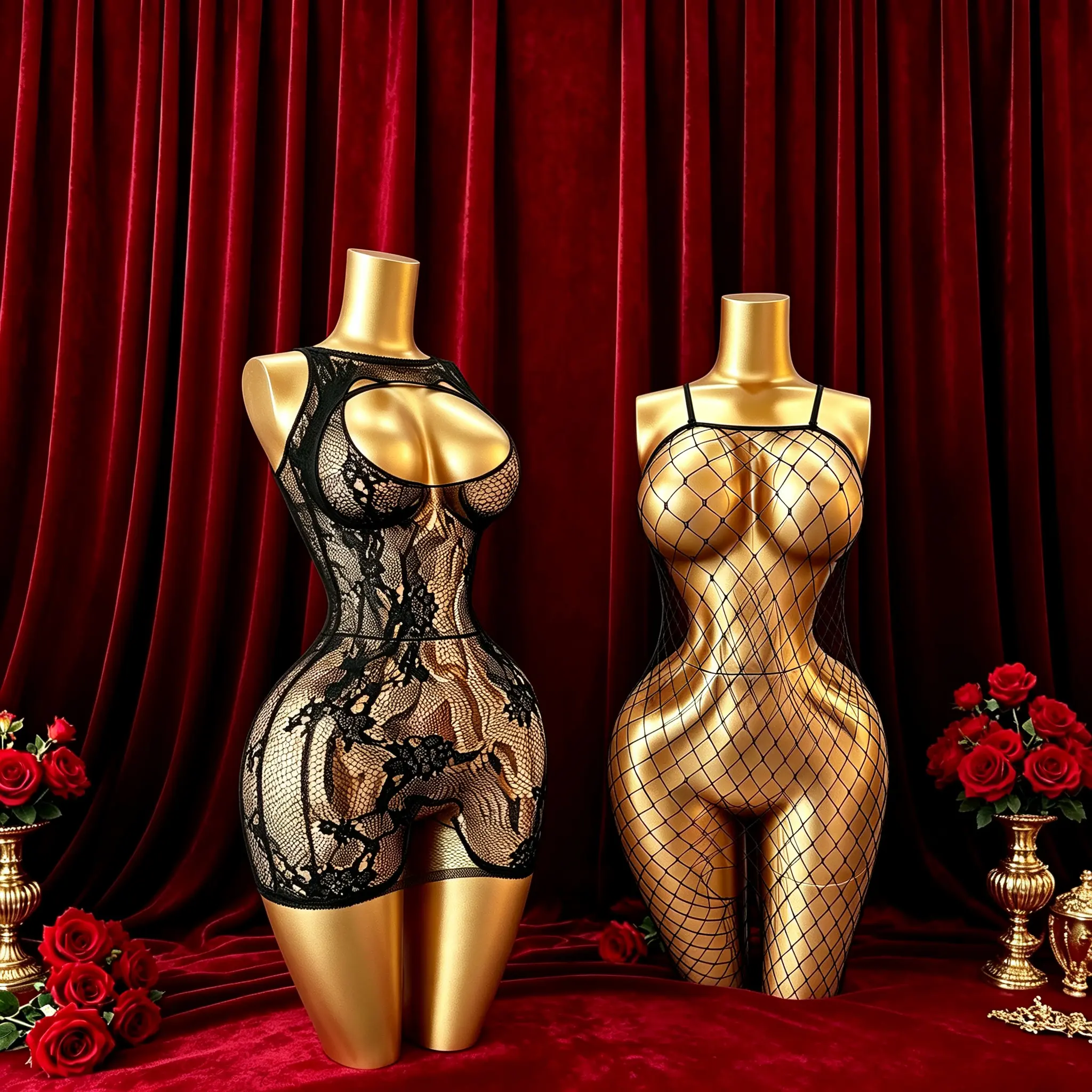 Women's 2-Piece Fishnet Bodystocking Set, Lace Mesh Lingerie Outfit, Stretch Fabric, 1 Size Fits Most teddy sheer party nightclub exotic