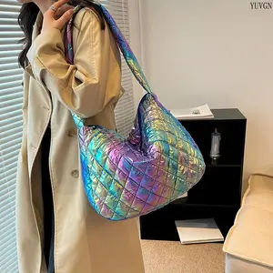 Space Foam Padded Pleated Cloud Tote Bag, Soft Large Capacity Daily Commute Shoulder Handbag, Minimal Casual Fall Winter Trendy Single Shoulder Purse for Women