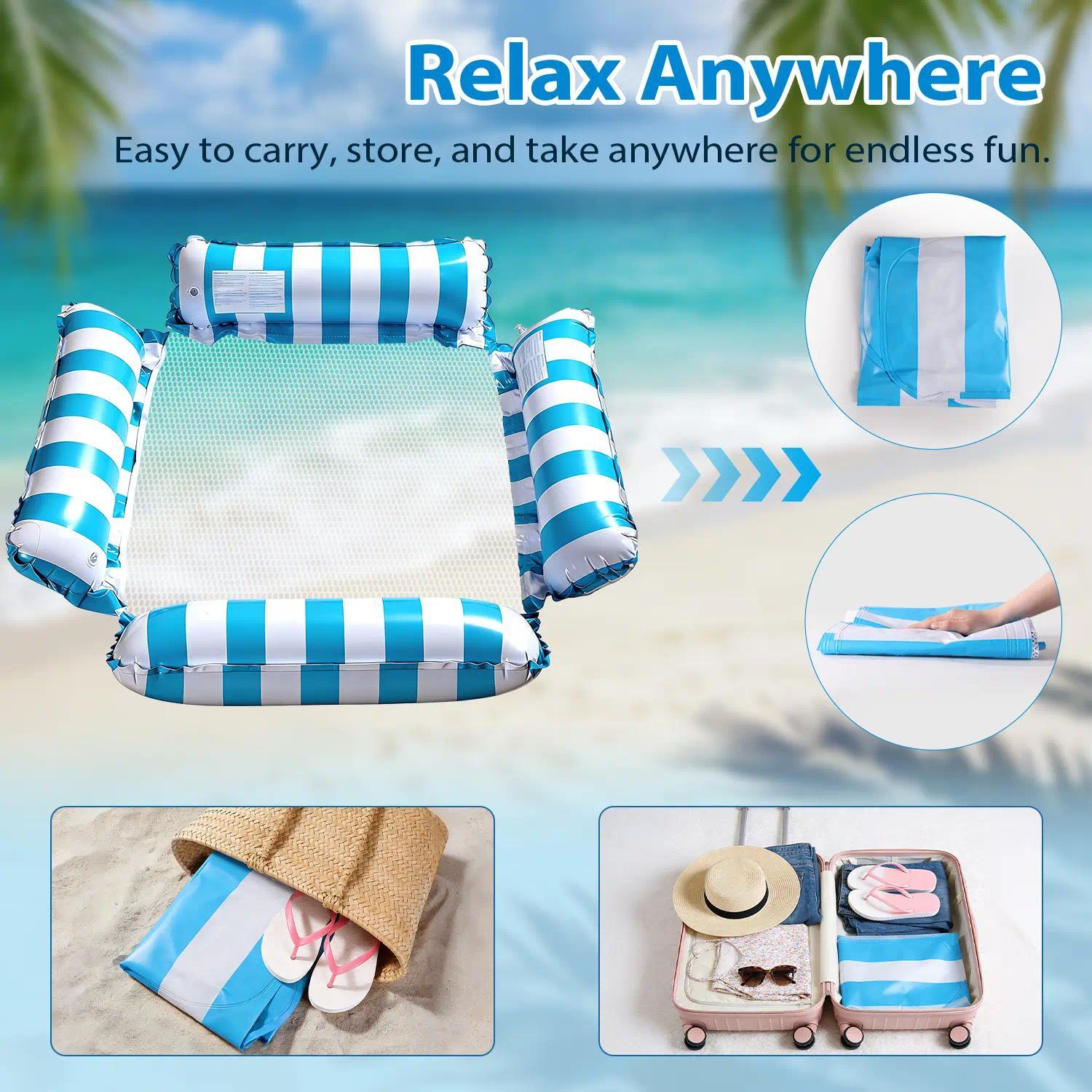 Inflatable Pool Hammocks, Tanning Pool Floats, Portable Pool Float for Adults, Pool Floats Adult Lounge Chair, Pool Float Raft for Summer Relaxing & Travel, Pool Accessories for Backyard Party, Above Ground Pool Accessories for Lake & Beach Vacation