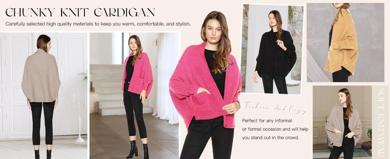 【New】Womens Open Front Cardigan Batwing Long Sleeve Shawl Chunky Knit Loose Fall Poncho Sweater Coats