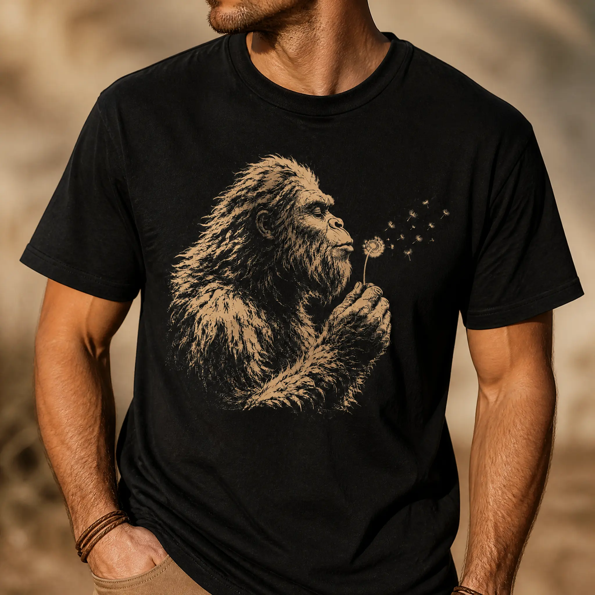 Bigfoot Dandelion Shirt, Vintage Sasquatch Nature Tee, Woodland Cryptid Graphic T-Shirt, Outdoor Adventure Shirt, Bigfoot Lover Gift,Vintage oversized tshirt