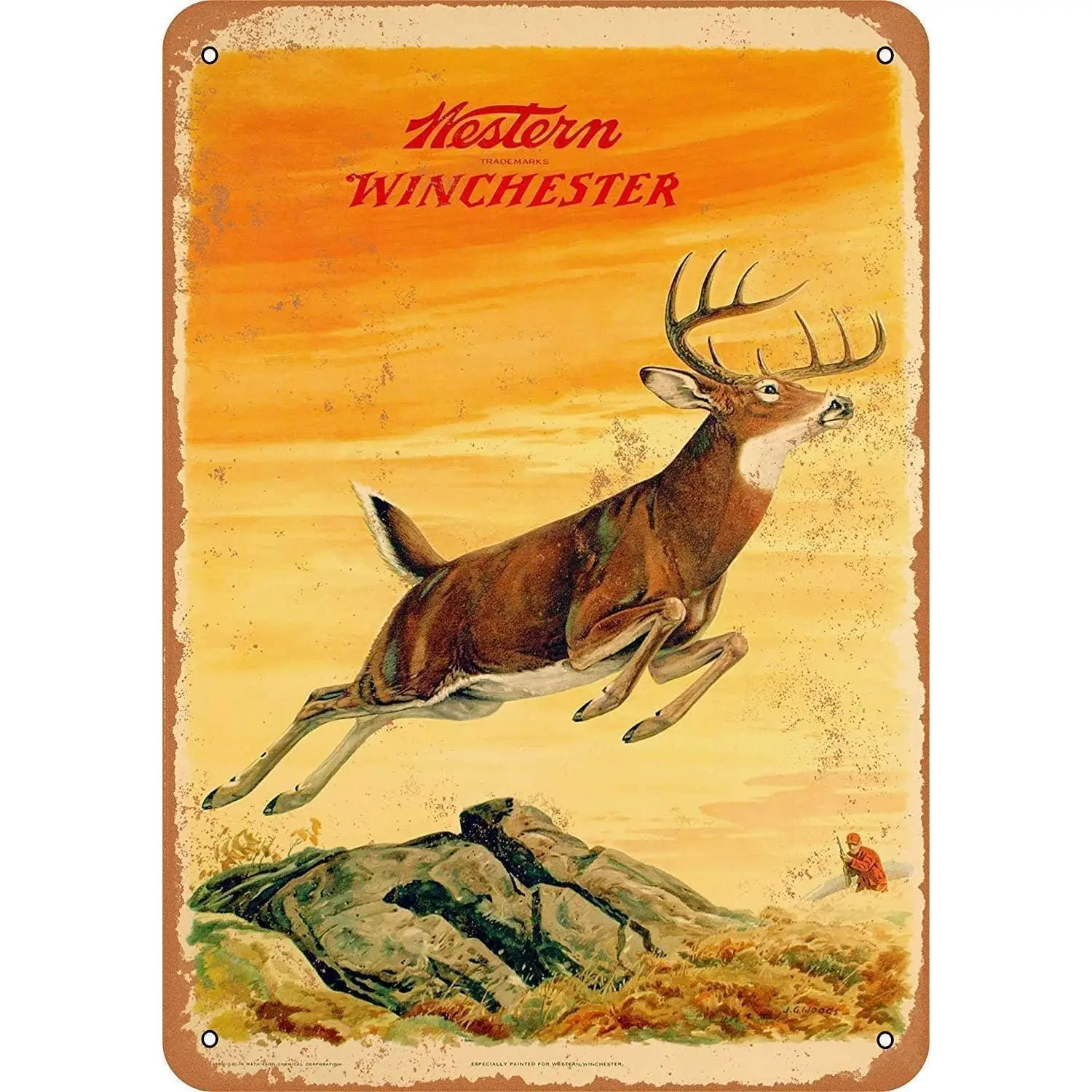 Western Winchester Deer Metal Tin Sign – Vintage Hunting Wall Decor, Rustic Wildlife Deer Poster Art for Cabin, Lodge, Living Room & Garage