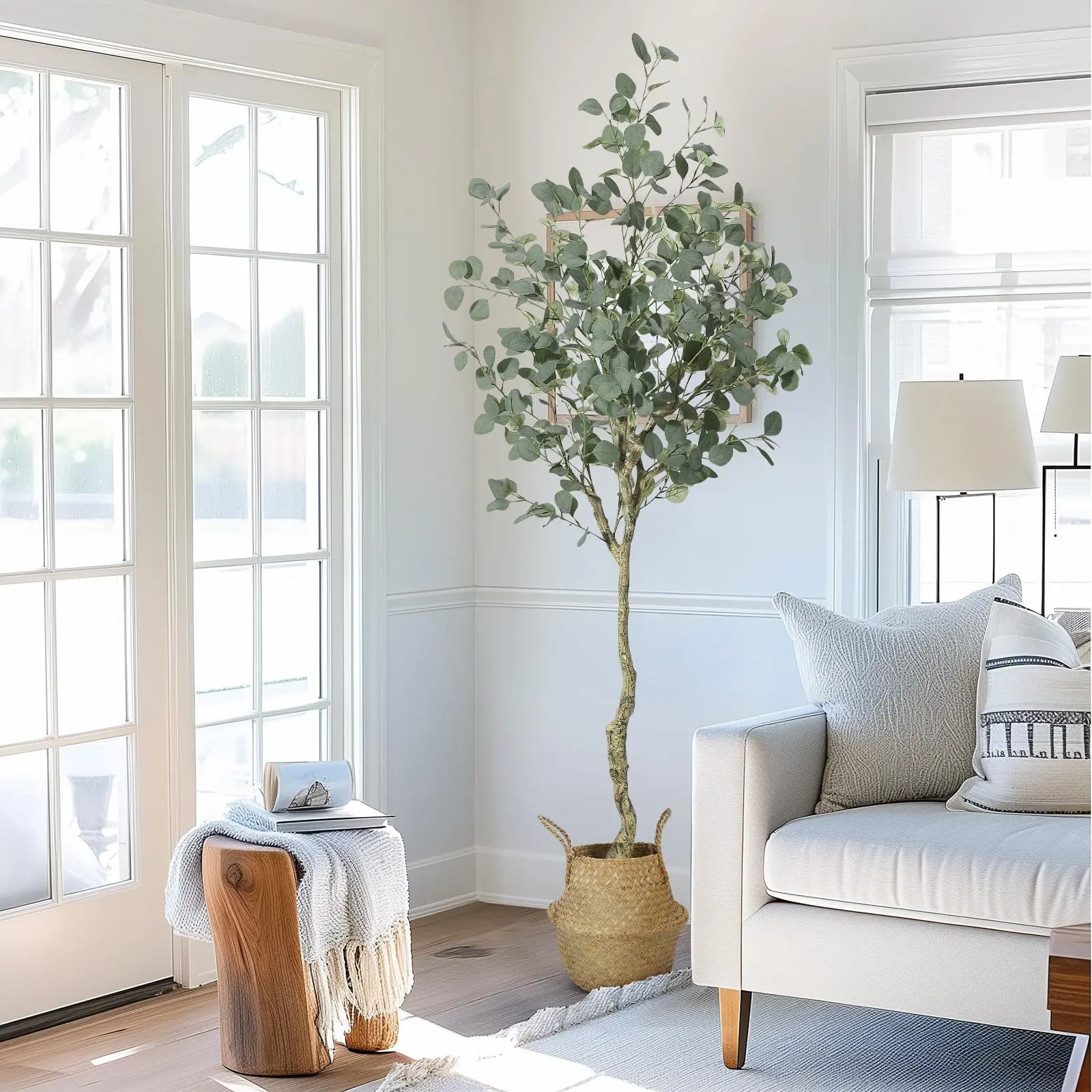 Artificial Tree Plant Eucalyptus Tree 6 ft Tall, Modern Large Fake Plant Decor in Pot for Indoor Outdoor,Home Office Ideal Housewares Gift Decoration, Eucalyptus Tree