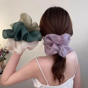 2026 New Arrival French Style Glitter Tulle Oversized Scrunchies, Soft Lazy Hair Bands Perfect For Messy Buns And Casual Ponytails, Elegant Sparkly Hair Accessory For Women Daily Wear And Party Styling