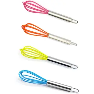 4Pcs 6 Inch Mini Silicone Stainless Steel Whisks, Handheld Egg Mixer for Cake Baking Flour Stirring Kitchen Cooking, Red Yellow Orange Blue Available