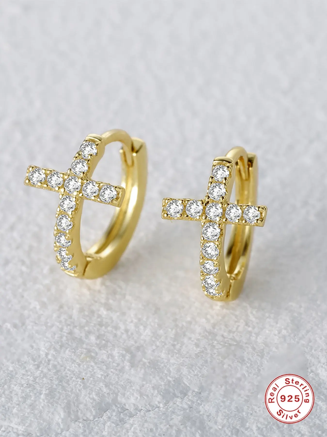 925 Sterling Silver Cross Hoop Earrings: Small Huggie Earring for Women Men Tiny Cubic Zirconia Hypoallergenic Cartilage Cross Earrings Dainty 18K Gold Plated Jewelry Gifts
