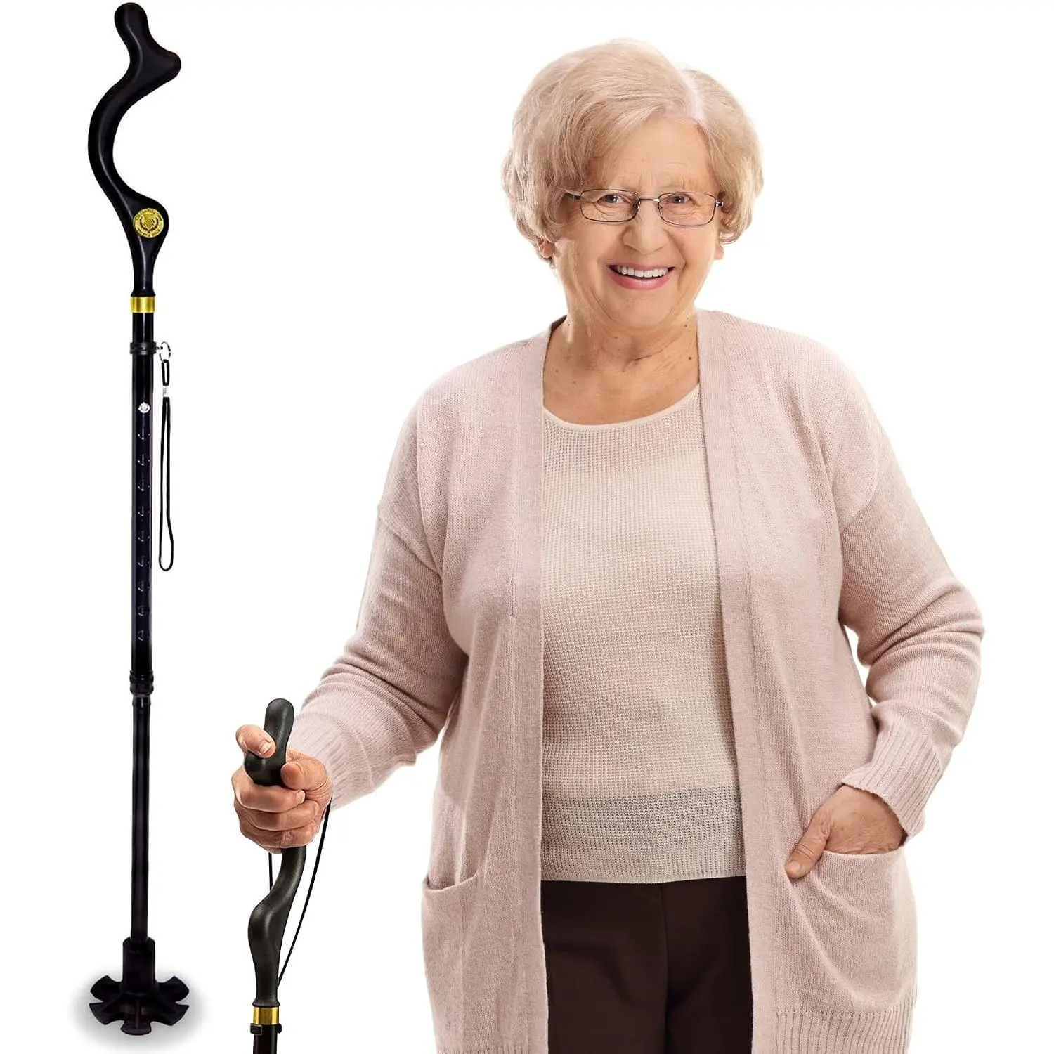 Walking Cane Adjustable Folding Self-Standing Lightweight with 10 Height Settings 360° Non-Slip Tip Portable Collapsible for Men Women Seniors Daily Walking
