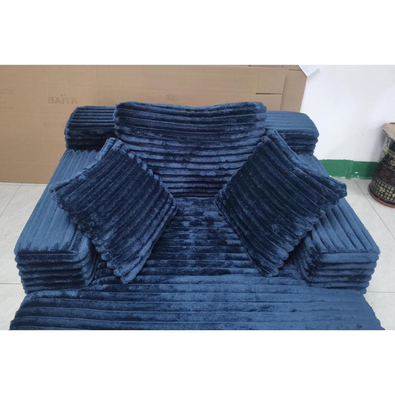 Living Room Compressed Chaise Lounge Foam Sofa bed, Fluffy Corduroy Upholstered Cloud Couch with Deep Seat, Blue