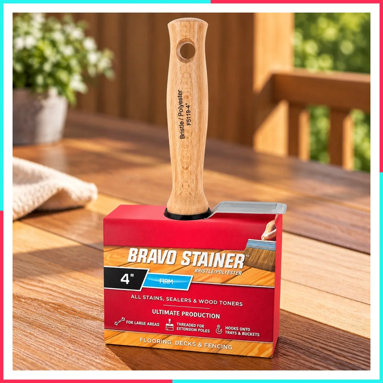 Bravo Stainer Bristle/Polyester Stain Brush, 4 Inch, White