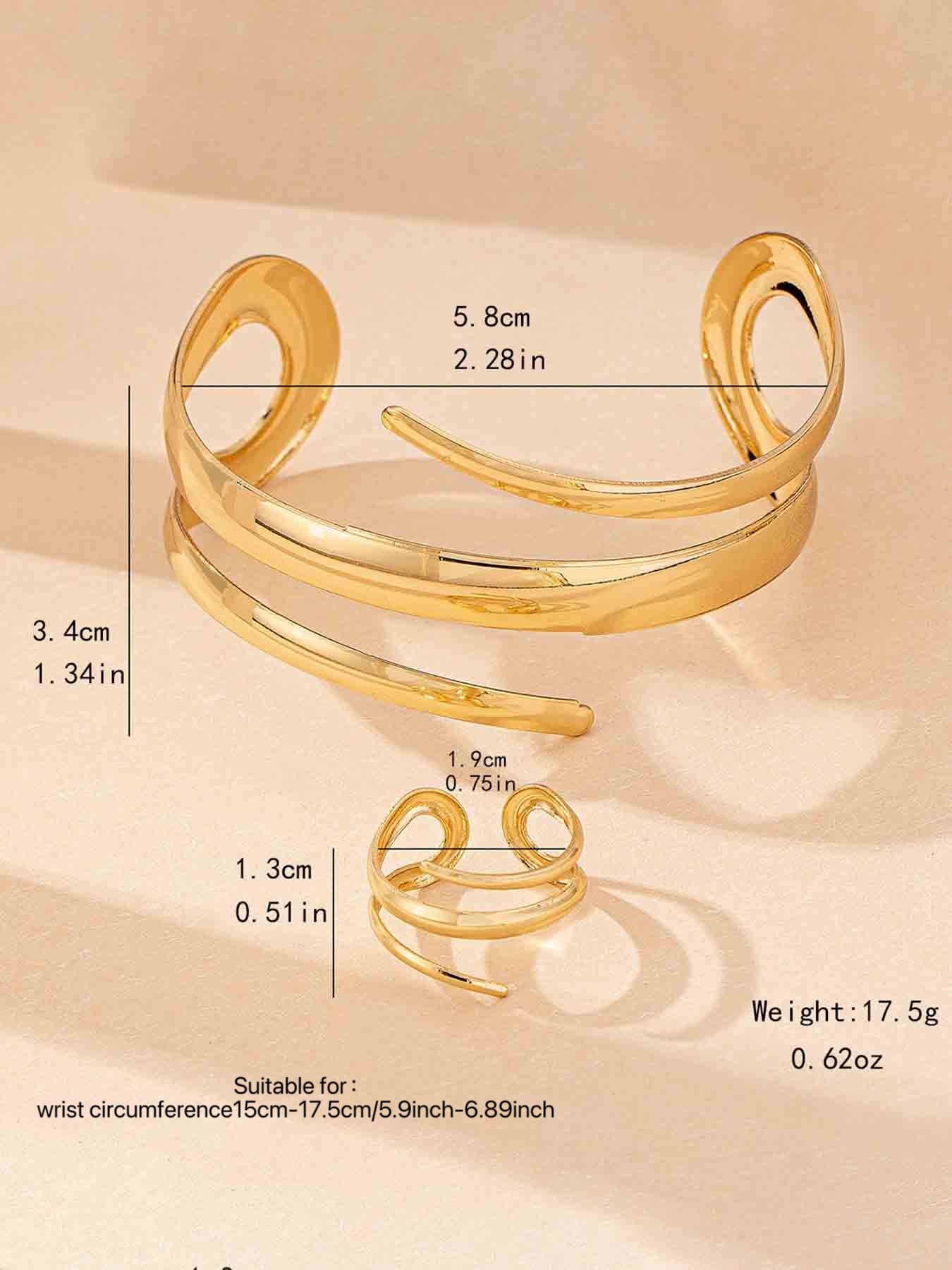 Women's Elegant Sleek Geometric Design Wrap Bangle & Ring, Exquisite Trendy Ring & Bangle, Fashionable Jewelry Set for Gifting