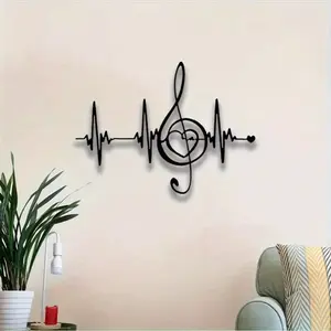 Exceptional Music Notes and Electric Wave Metal Wall Art Unique Iron Sculpture with Flowing Rhythm Design and Decorative Pediment Perfect for Weddings Valentines Day Music Events or Home Decor Adds Musical Charm to Any Space Decorative Plague
