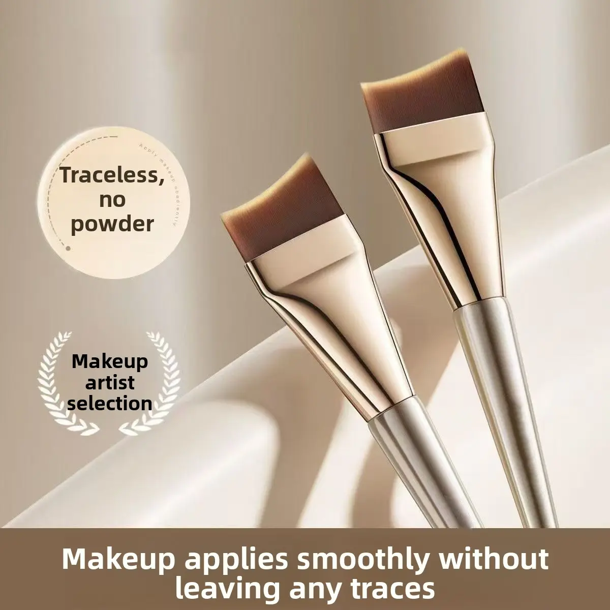 Fish-Tail Foundation Brush Set, 2 Pieces, Ultra-Thin Angled Applicator for a Seamless & Traceless Face Makeup Finish for Beginners & Artists, Fish-Tail Foundation Brush*2 Pieces, Face Make-Up, Flat Head