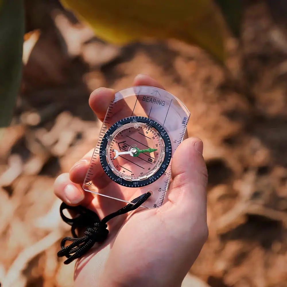 Mini Map Compass with Scale Ruler, Clear Acrylic Orienteering Compass with Lanyard, Portable Hiking Compass for Camping, Navigation, Outdoor Travel & Map Reading