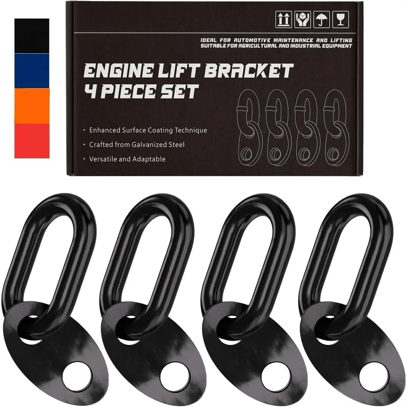 7100 Heavy-Duty Engine Lifting Bracket Set - 4 Brackets with 5500lb Capacity, Engine Support Bar for Lifting Slings and Load Levelers, Black