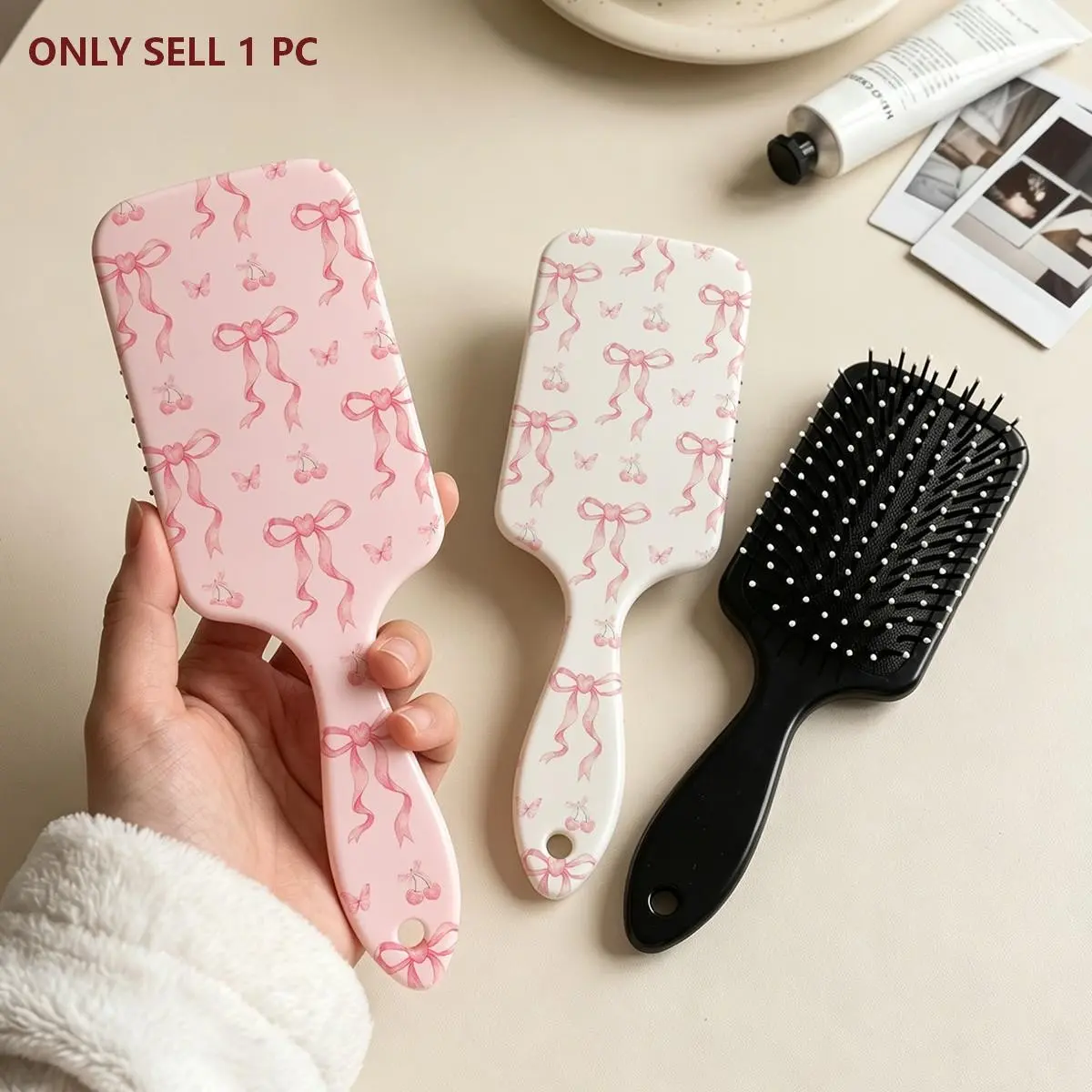 Cherry Bow Heart Pattern Hair Brush, Anti-Static Smooth Hair Care Comb, Home Use, Gift for Loved Ones, Single Item