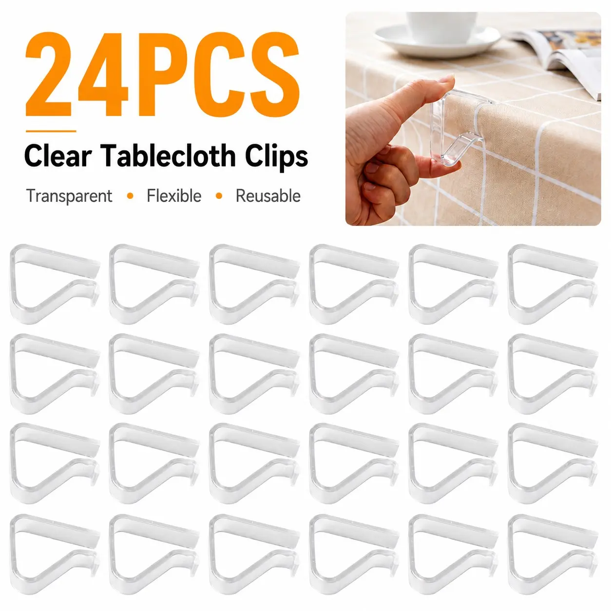 24 Outdoor Transparent Plastic Tablecloth Clips, Anti-Slip and Wrinkle-Resistant, Ideal for Picnic Tables, Durable and Easy to Use