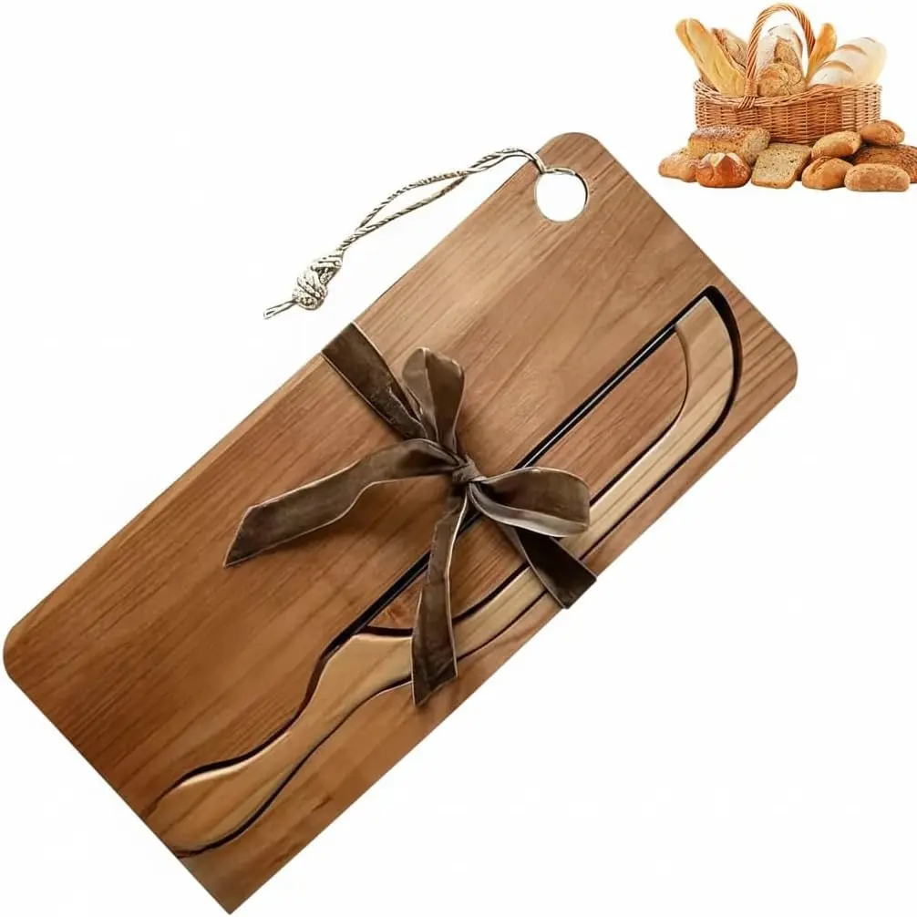 Wooden Manual Bread Bowl Set - All-in-One Slicing Board and Knife for Sourdough, Picnics and Kitchen Use, Natural Wood