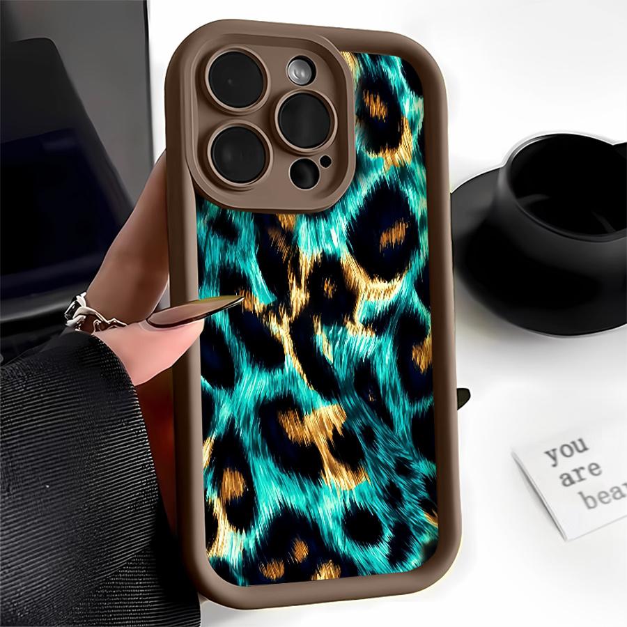 Phone Case: 1pc Turquoise Leopard Print Phone Case Suitable for Apple iPhone 17 E Air Pro ProMax iPhone16 15 14 Plus 13 12 Mini 11 X XS XR Shock Proof All Inclusive Lens Protection Personality Fashion You Can Give It
