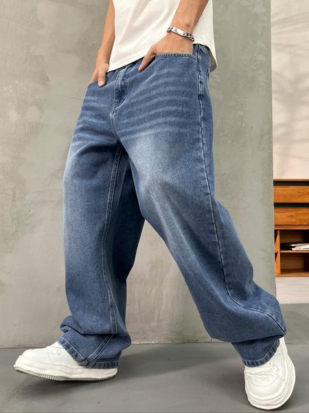 Men's Vintage Washed Loose Fit Wide Leg Jeans, Long Y2K Street Style Denim Jeans, Perfect Gift for Boyfriend & Husband