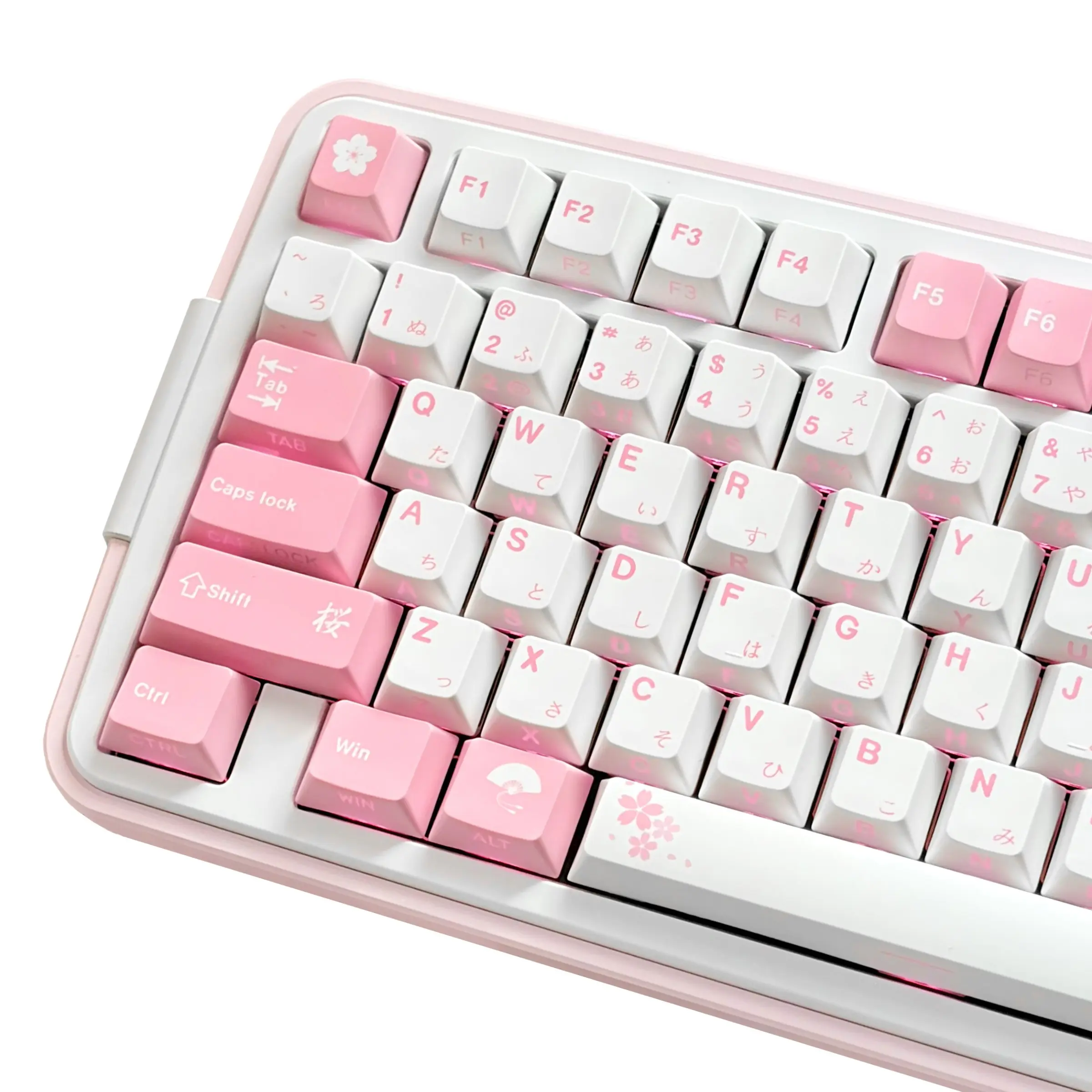 Blossom Sakura Keycaps 130 Keys - Japanese Side Printed Shine Through PBT Dye-Sub Keycap Set, Cherry Profile, Pink White Cherry Blossom for 60% 65% 75% 100% Cherry MX Mechanical Keyboard