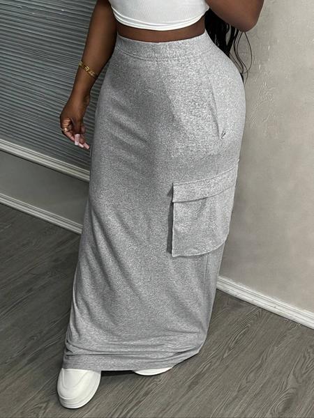 Women's casual high waist pocket hip straight long gray skirt, suitable for street, daily leisure, outdoor activities, holidays, club parties, office wear