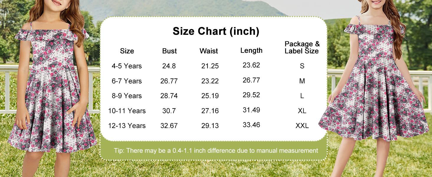 Girls Dress Casual Round Neck A Line Ruffle Sleeve Knee Length Dresses 4-13 Years