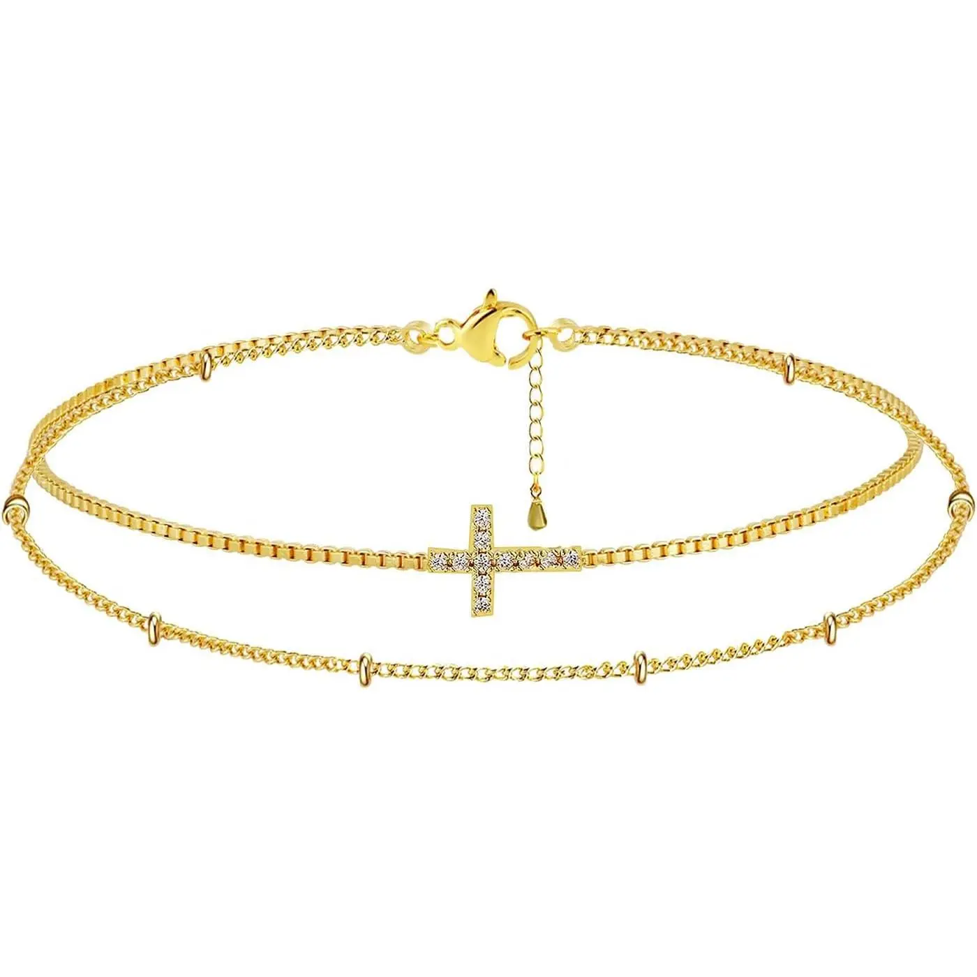 Women's 14k Plated Dainty Thin Chain Bracelet - Adjustable Length, Modern, Nickel-Free Alloy for Small Wrists, Baptism Costume Jewelry