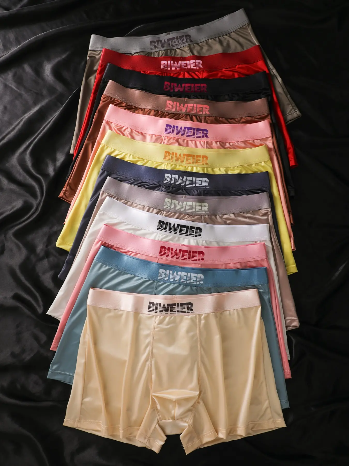 Biweier Satin Boxer Briefs, Morandi Color Series, Men's Breathable Trunks, Soft Comfort, Luxury Silk, Ideal for Home and Vacation