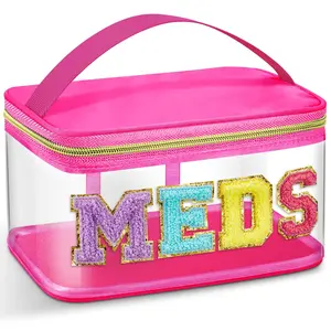Chenille Letter Bag, Meds Bag, Large Medication Travel Cases, Nylon Beige Makeup Portable Pouch, Cheerleader Gifts for Women